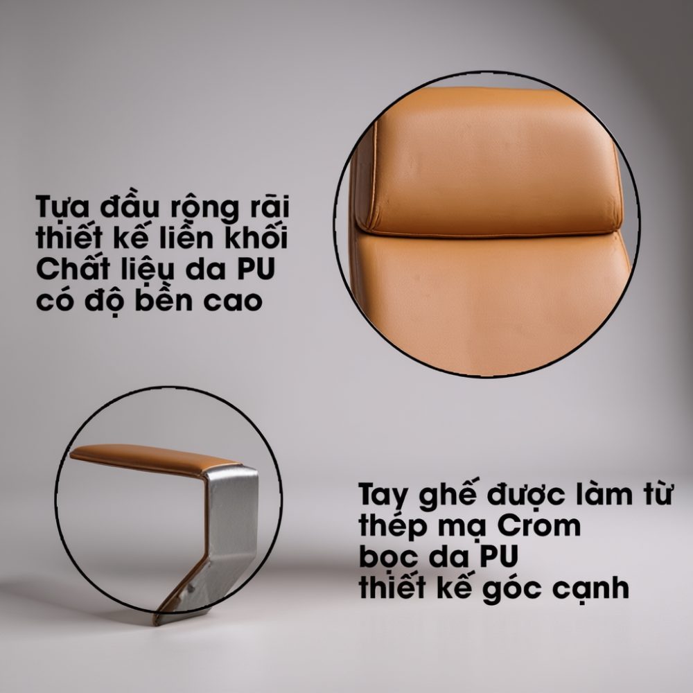 Chi tiết khung chân crom và bánh xe PU của ghế giám đốc G6129A