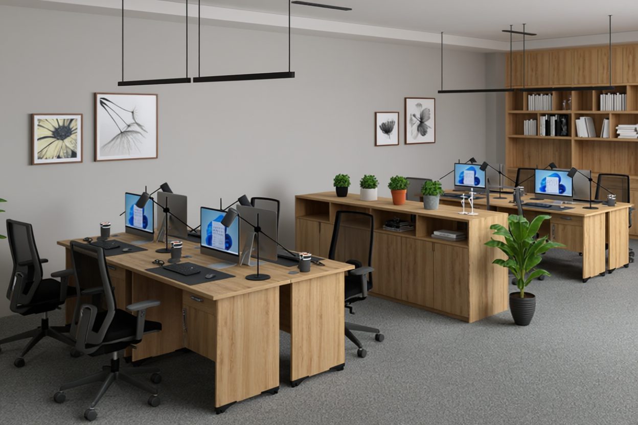 Mô hình 3D bàn Fami BLV66V trong văn phòng thực tế