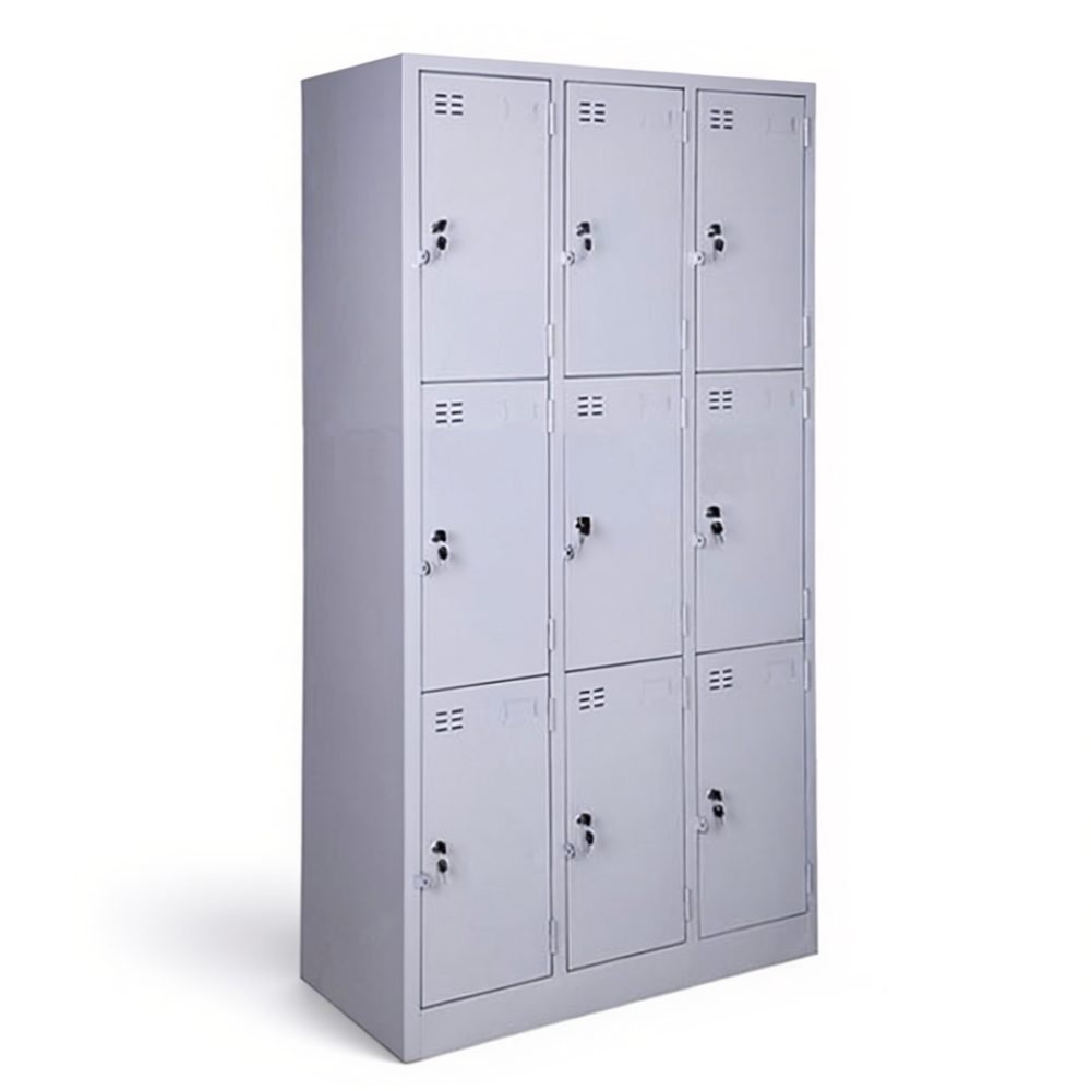 Tủ locker sắt 9 ngăn LK09 màu ghi sáng gọn gàng phù hợp nhiều không gian