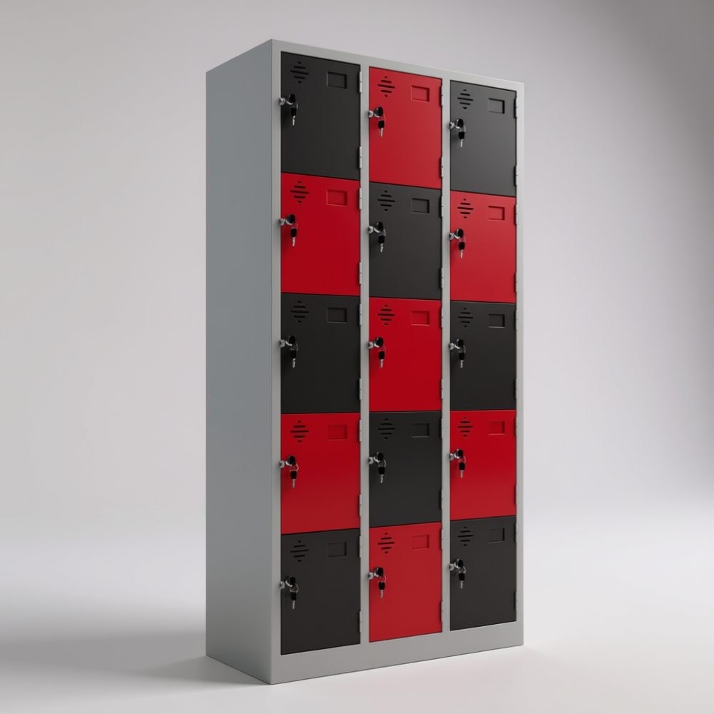Tủ locker sắt 15 ngăn phối màu LK15A phù hợp văn phòng, phòng gym, trường học