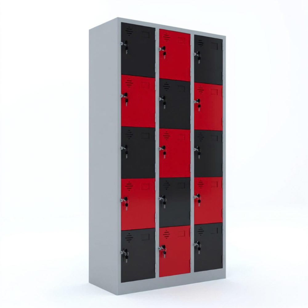 Tủ locker sắt 15 ngăn phối màu LK15A có khóa riêng cho từng ngăn bảo mật