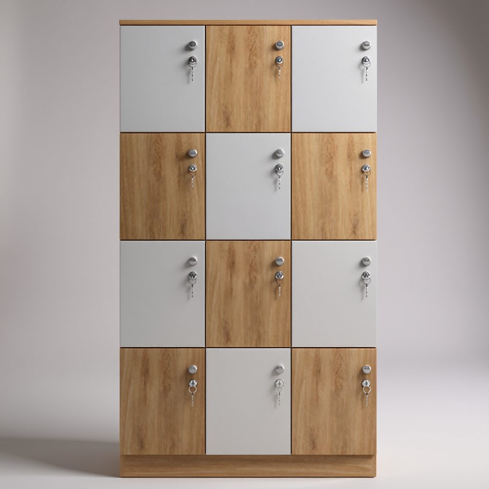 Tủ locker gỗ 12 ngăn LK3609 trong không gian văn phòng