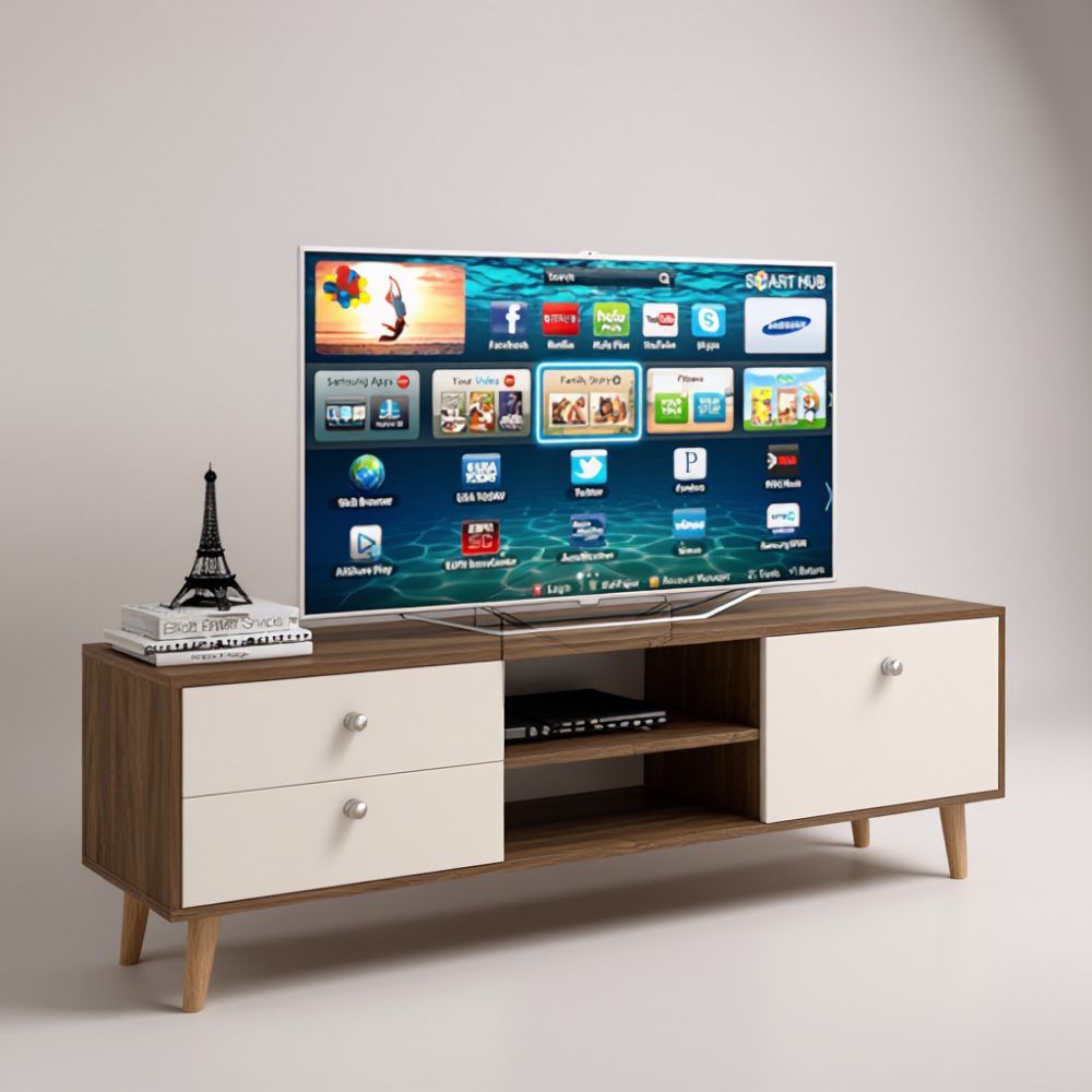 Hệ thống ngăn kéo và hộc tủ mở thông minh trên kệ tivi KTV08-N