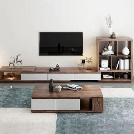 Combo Kệ Tivi Bàn Trà Hiện Đại Trắng Nâu – KTV18 LX