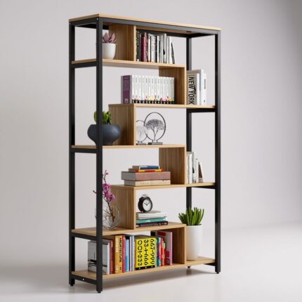Kệ sách trang trí KS26 - Khung sắt & Đợt gỗ MFC 120x30x200