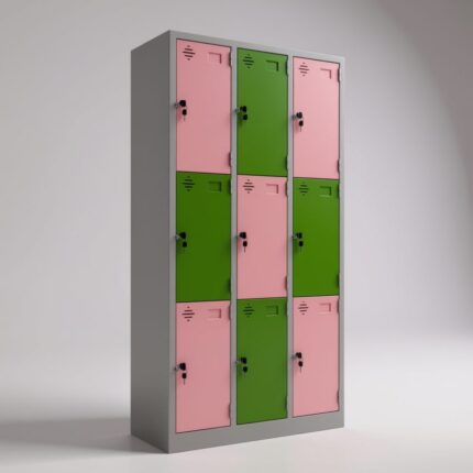 Tủ Locker 9 Ngăn Màu Pastel – Thép Tĩnh Điện, Khóa PVC An Toàn