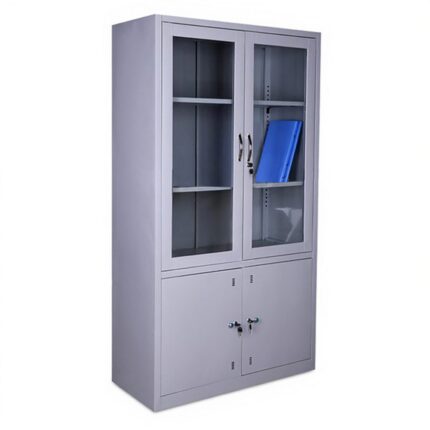 Tủ tài liệu sắt K3 2 khoang cánh kính khóa an toàn – 100x183x45 Ghi